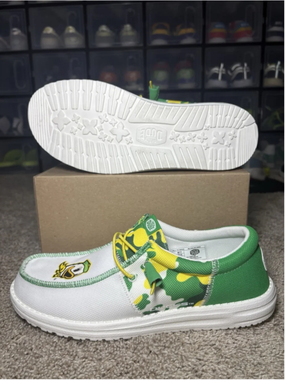 RARE Hey Dudes Casual Shoe Loafer Oregon Ducks NCAA Men's Size 11 White Camo